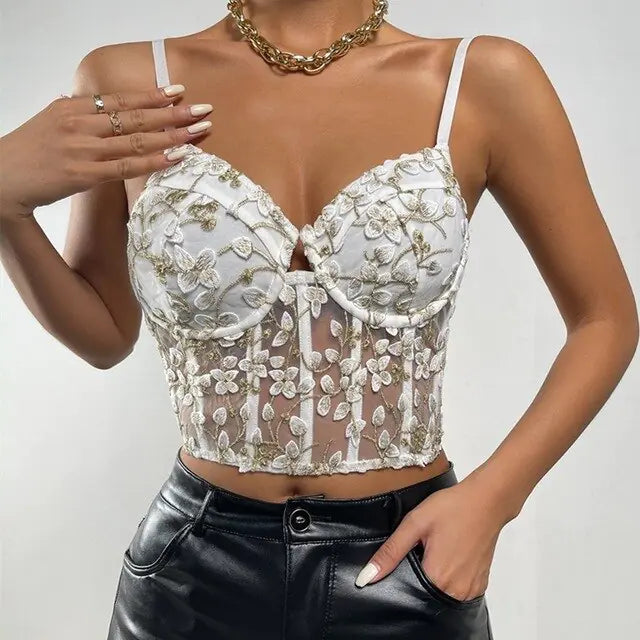 Velvet Floral Lace Corset Top