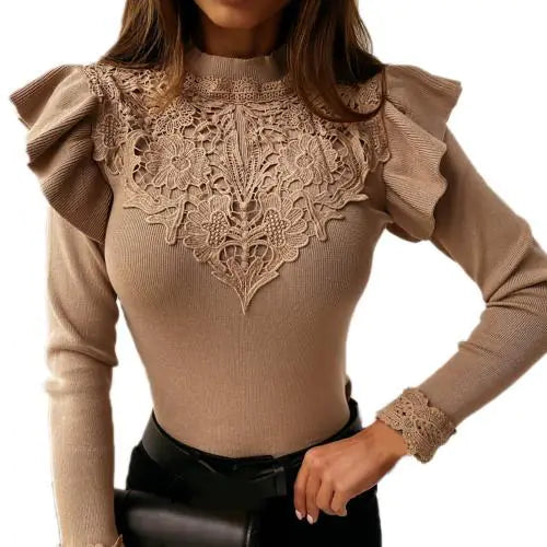 Long-Sleeve Ruffle Lace Blouse