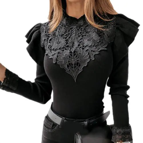 Long-Sleeve Ruffle Lace Blouse