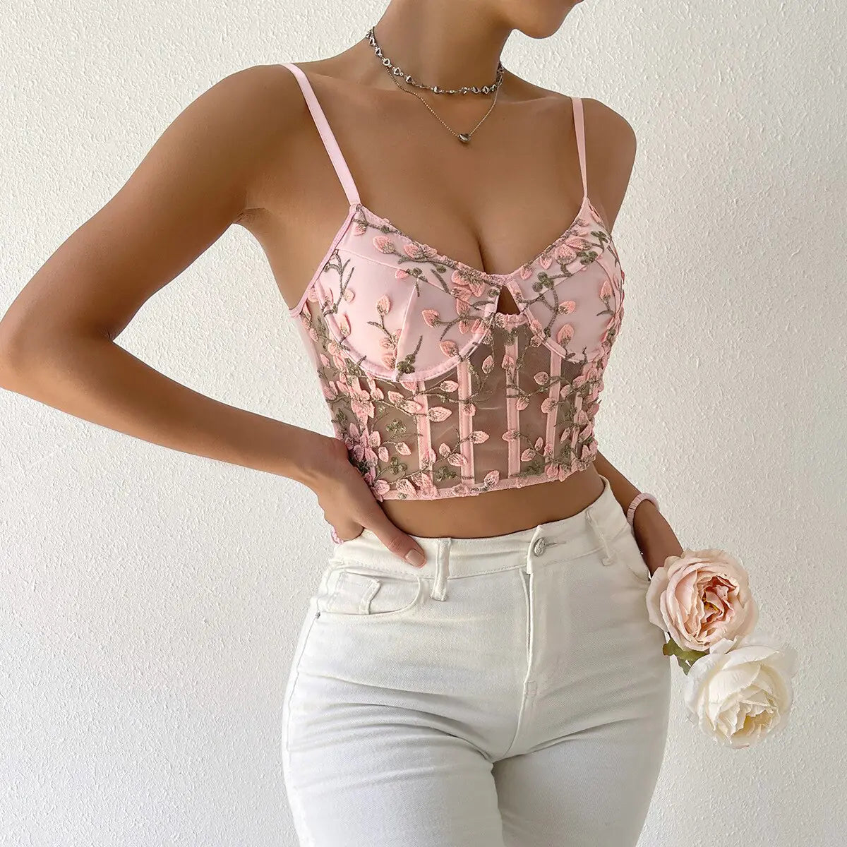 Velvet Floral Lace Corset Top